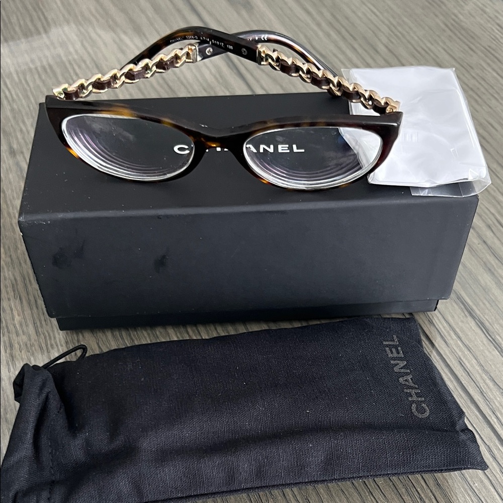 Chanel Tortoise Shell Glasses with Gold Chain Detail